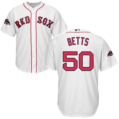 Red Sox #50 Mookie Betts White New Cool Base 2018 World Series Champions Stitched MLB Jersey