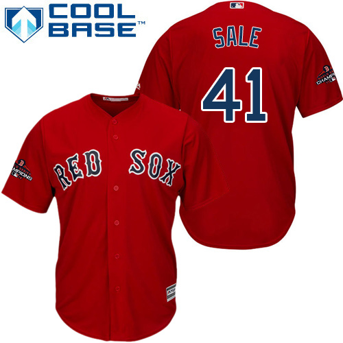 Red Sox #41 Chris Sale Red New Cool Base 2018 World Series Champions Stitched MLB Jersey