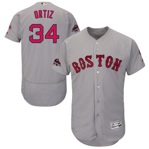 Red Sox #34 David Ortiz Grey Flexbase Authentic Collection 2018 World Series Champions Stitched MLB Jersey