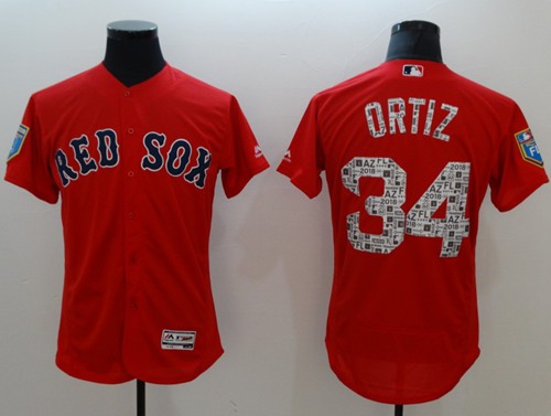 Red Sox #34 David Ortiz Red 2018 Spring Training Authentic Flex Base Stitched MLB Jersey