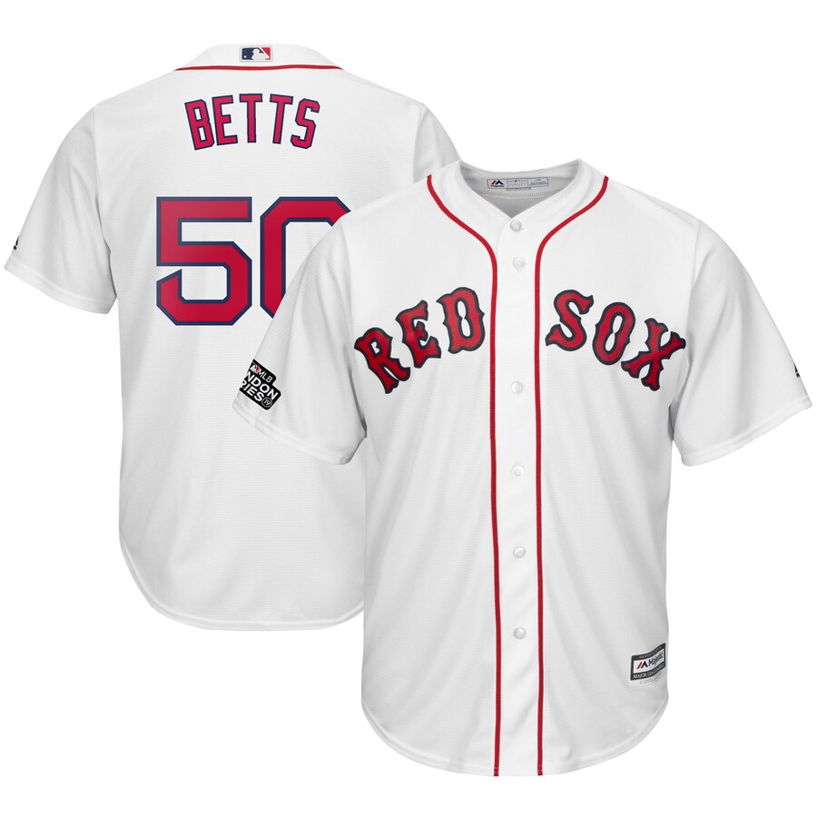 Boston Red Sox #50 Mookie Betts Majestic 2019 London Series Cool Base Player Jersey White