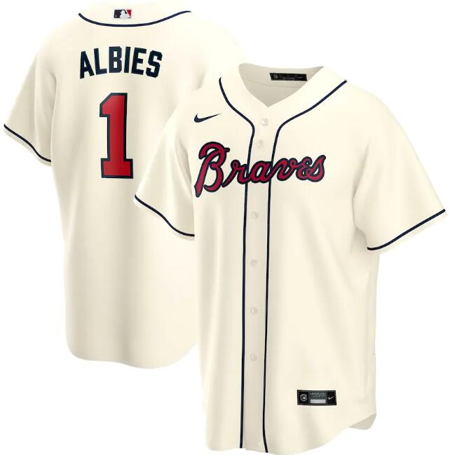 Men's Atlanta Braves #1 Ozzie Albies Cream MLB Cool Base Stitched Jersey