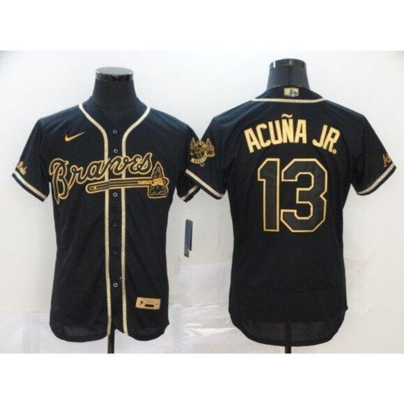 Men's Atlanta Braves #13 Ronald Acuña Jr 2020 Black Golden Flex Base Stitched MLB Jersey