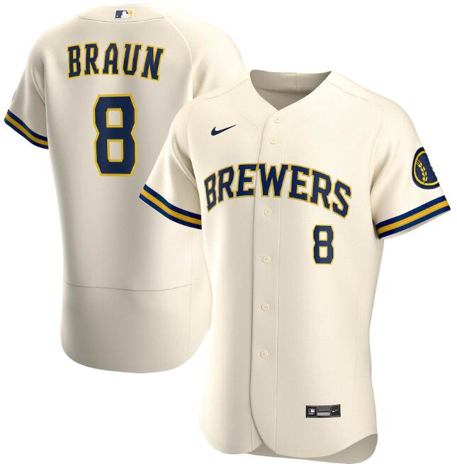 Men's Milwaukee Brewers #8 Ryan Braun Cream MLB Flex Base Stitched Jersey