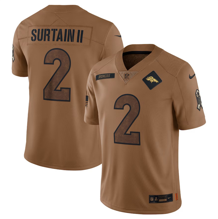 Men's Denver Broncos #2 Patrick Surtain II 2023 Brown Salute To Service Limited Football Jersey