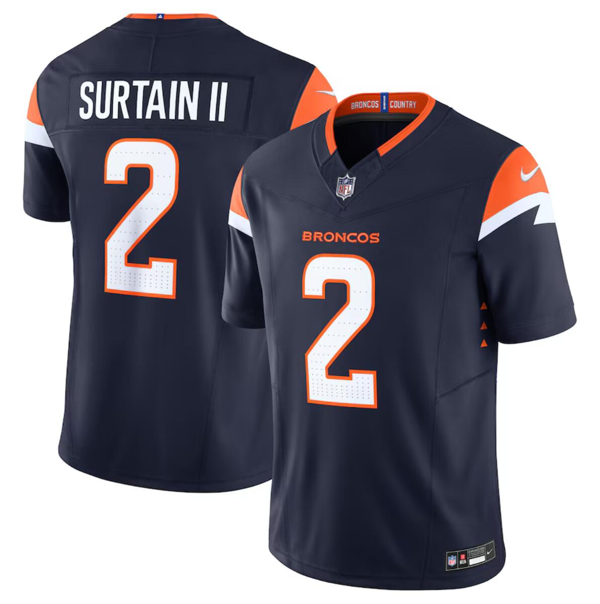 Men's Denver Broncos #2 Pat Surtain II Navy 2024 F.U.S.E. Alternate Vapor Limited Stitched Football Jersey