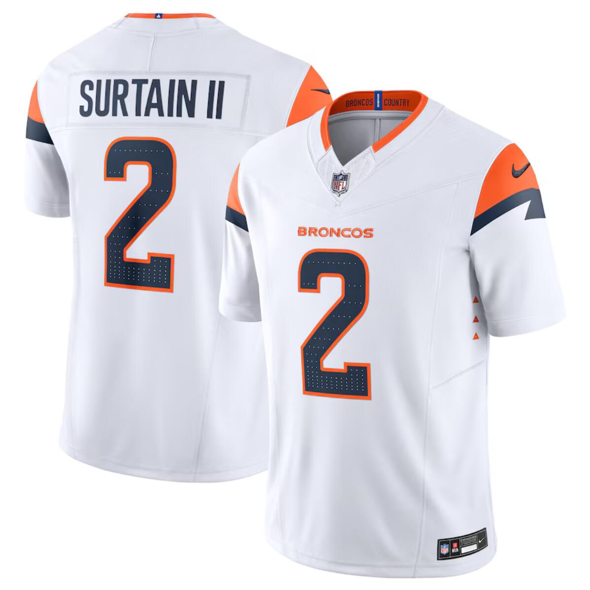 Men's Denver Broncos #2 Pat Surtain II White 2024 F.U.S.E. Vapor Limited Stitched Football Jersey
