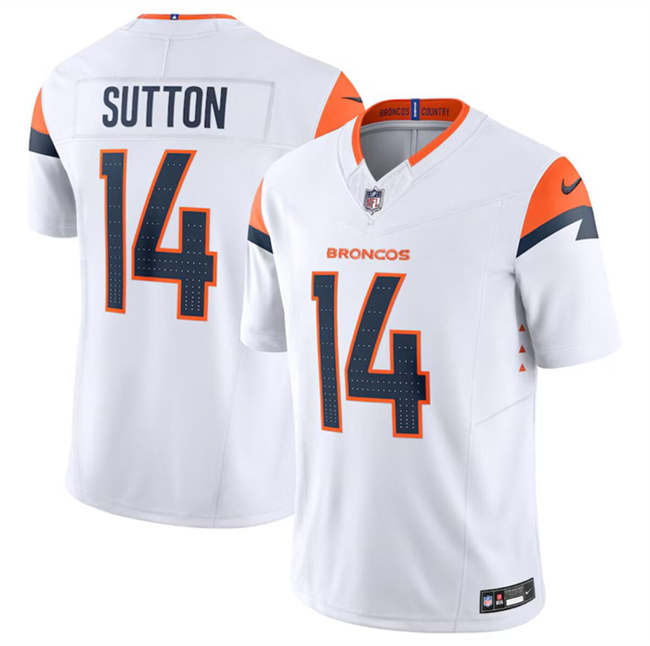 Men's Denver Broncos #14 Courtland Sutton White 2024 F.U.S.E. Vapor Limited Stitched Football Jersey