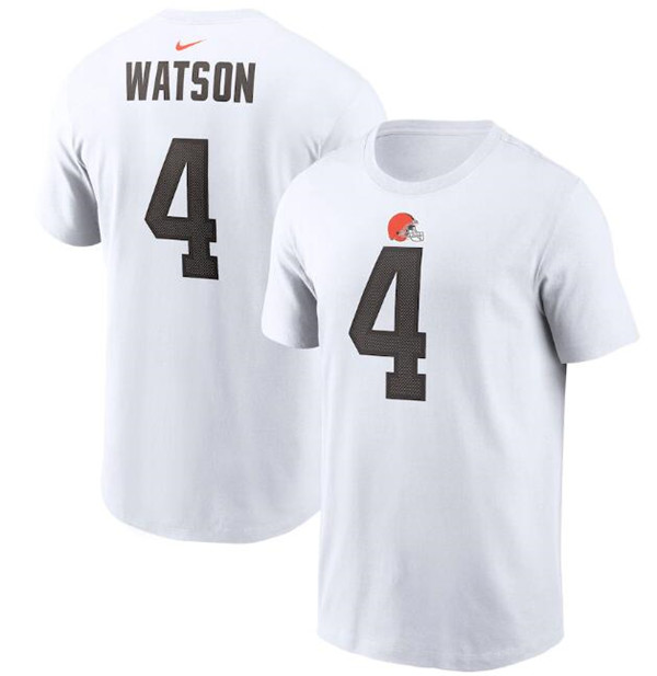 Men's Cleveland Browns #4 Deshaun Watson 2022 White Name & Number T ...