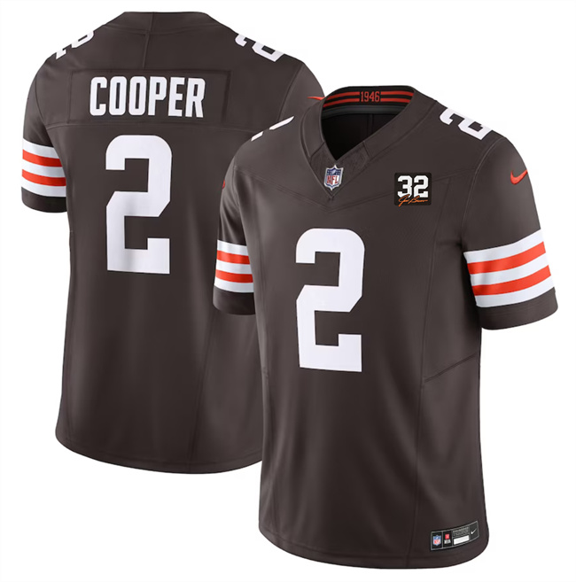 Men's Cleveland Browns #2 Amari Cooper Brown 2023 F.U.S.E. With Jim Brown Memorial Patch Vapor Untouchable Limited Stitched Jersey