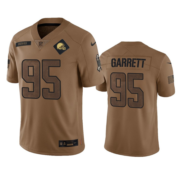 Men's Cleveland Browns #95 Myles Garrett 2023 Brown Salute To Service Limited Stitched Jersey