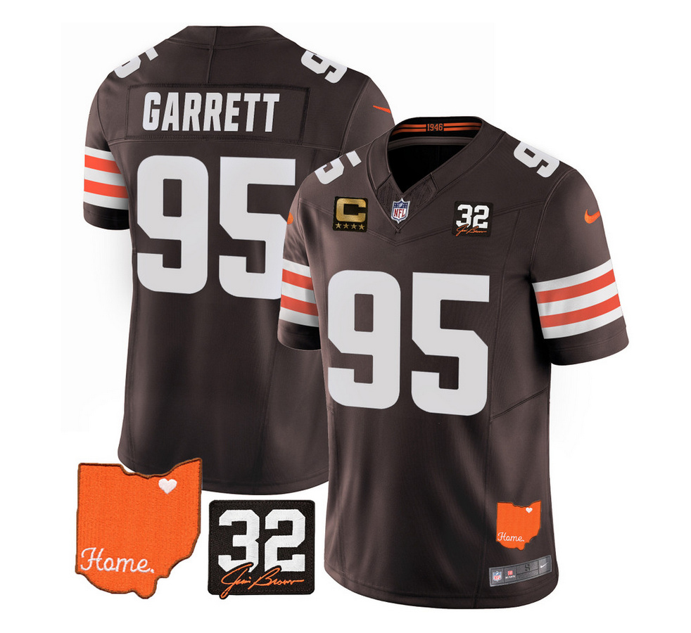 Men's Cleveland Browns #95 Myles Garrett Brown 2023 F.U.S.E. With Jim Brown Memorial Patch And 4-Star C Patch Vapor Untouchable Limited Stitched Jersey