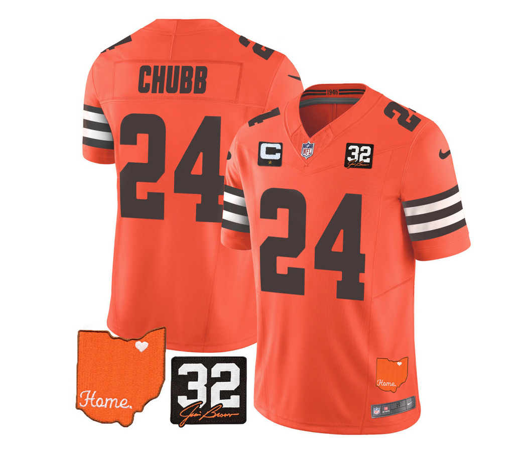 Men's Cleveland Browns #24 Nick Chubb Orange 2023 F.U.S.E. With Jim Brown Memorial Patch And 1-Star C Patch Vapor Untouchable Limited Stitched Jersey