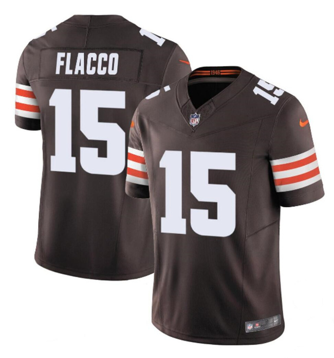 Men's Cleveland Browns #15 Joe Flacco Brown 2023 F.U.S.E. Vapor Limited Stitched Football Jersey