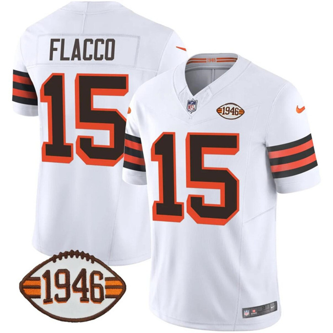 Men's Cleveland Browns #15 Joe Flacco White 2023 F.U.S.E. 1946 Collection Vapor Limited Stitched Football Jersey