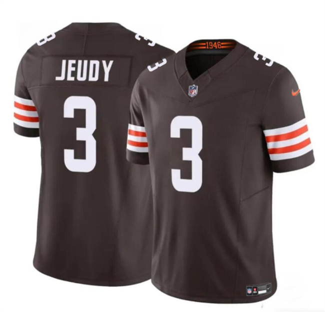 Men's Cleveland Browns #3 Jerry Jeudy Brown 2023 F.U.S.E. Vapor Limited Stitched Football Jersey