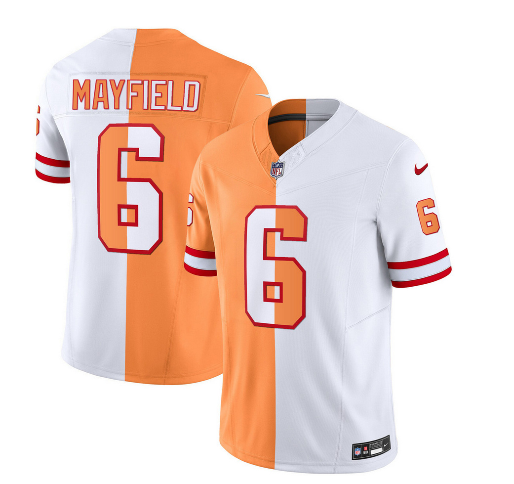 Men's Tampa Bay Buccaneers #6 Baker Mayfield 2023 F.U.S.E. White/Gold Split Throwback Limited Stitched Jersey
