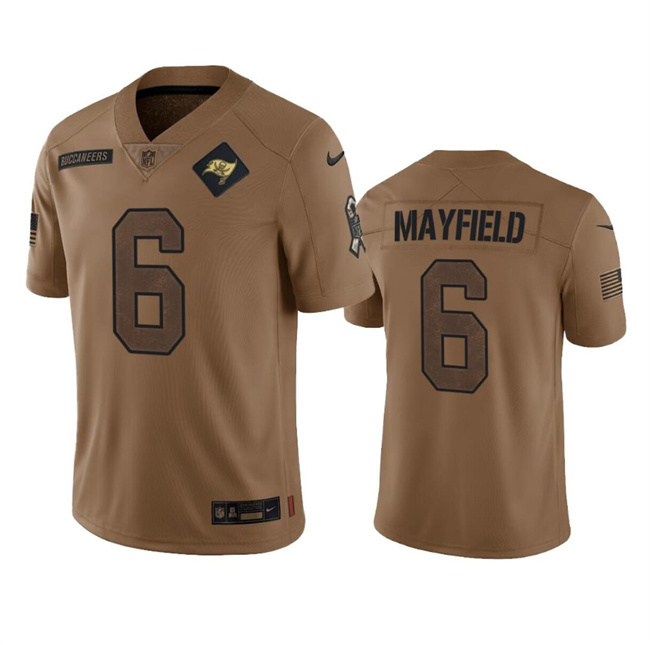 Men's Tampa Bay Buccaneers #6 Baker Mayfield 2023 Brown Salute To Service Limited Stitched Jersey