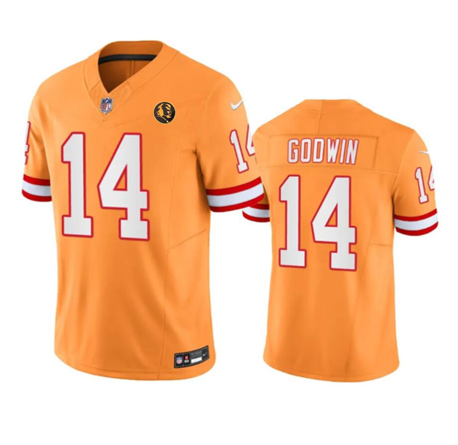 Men's Tampa Bay Buccaneers #14 Chris Godwin Orange 2023 F.U.S.E. Throwback With John Madden Patch Vapor Limited Stitched Football Jersey