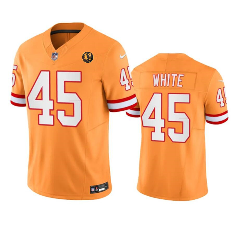 Men's Tampa Bay Buccaneers #45 Devin White Orange 2023 F.U.S.E. Throwback With John Madden Patch Vapor Limited Stitched Football Jersey