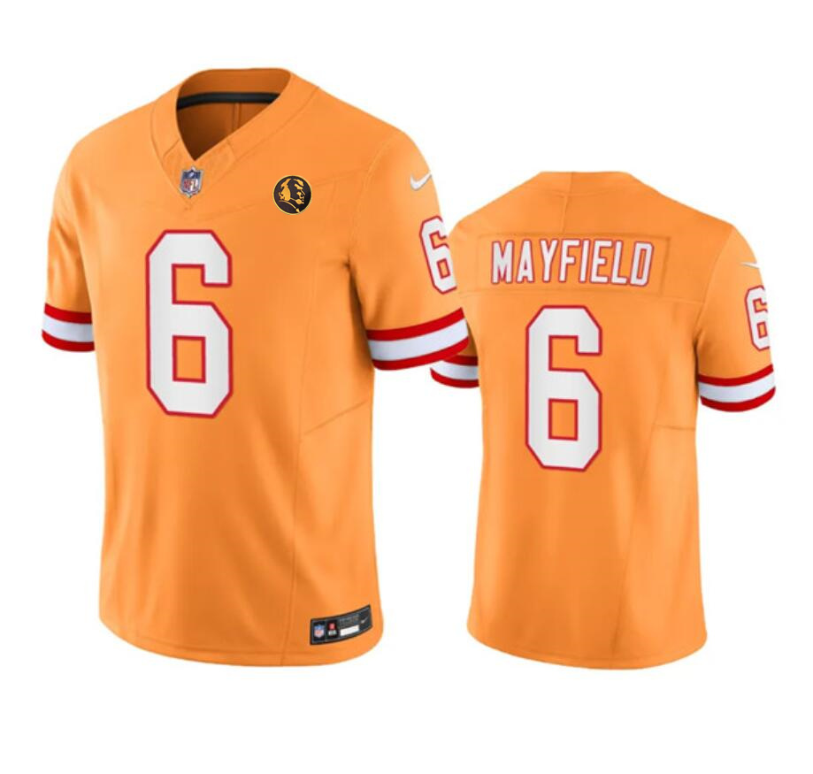 Men's Tampa Bay Buccaneers #6 Baker Mayfield Orange 2023 F.U.S.E. Throwback With John Madden Patch Vapor Limited Stitched Football Jersey