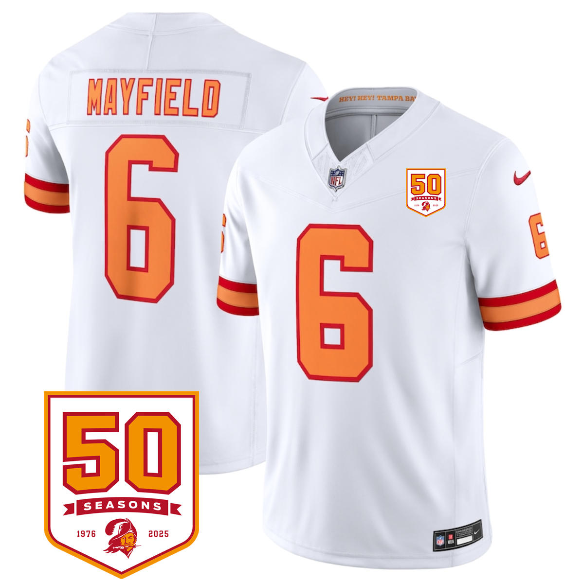 Women's Tampa Bay Buccaneers Custom White 2025 F.U.S.E. 50th Anniversary Patch Vapor Limited Stitched Jersey(Run Small)