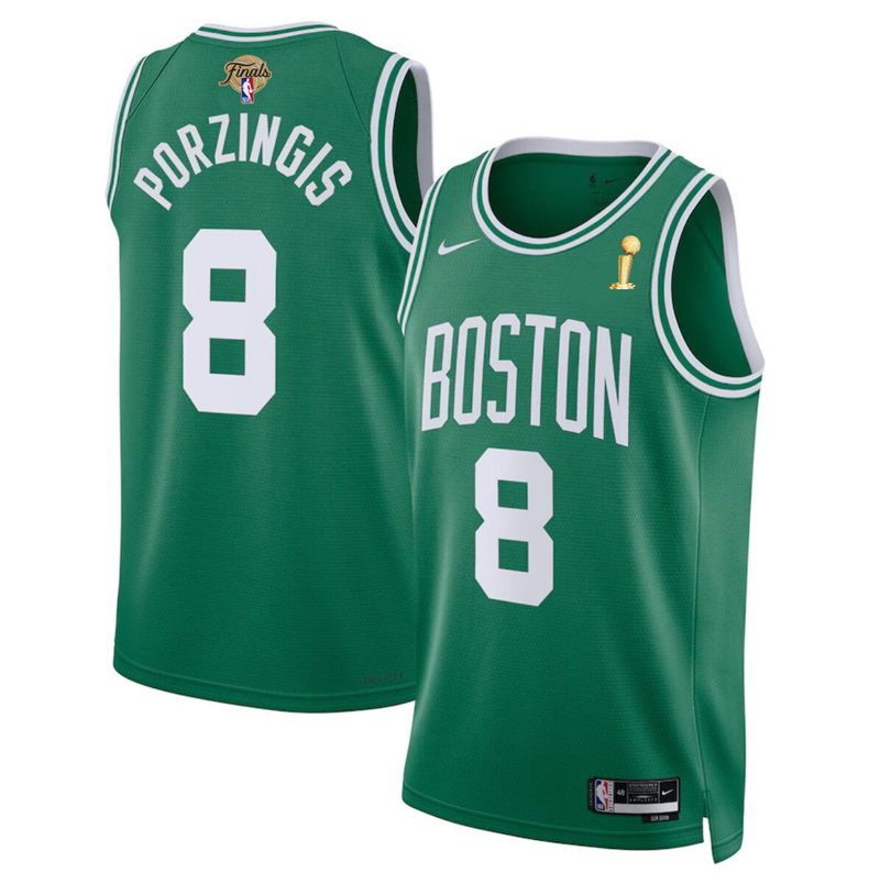 Men's Boston Celtics #8 Kristaps Porzingis Kelly Green 2024 Finals Champions Icon Edition Stitched Basketball Jersey