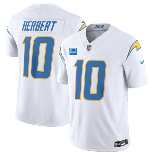 Men's Los Angeles Chargers #10 Justin Herbert White 2023 F.U.S.E. With 3-Star C Patch Vapor Untouchable Limited Stitched Jersey