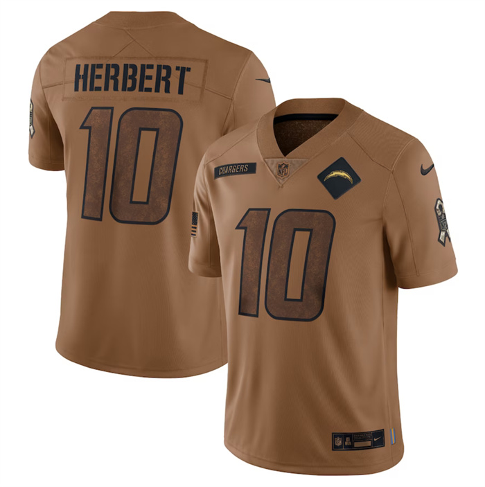 Men's Los Angeles Chargers #10 Justin Herbert 2023 Brown Salute To Service Limited Football Jersey