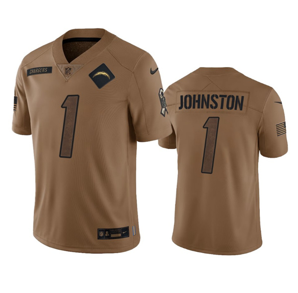 Men's Los Angeles Chargers #1 Quentin Johnston 2023 Brown Salute To Service Limited Stitched Jersey