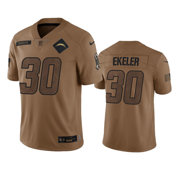 Men's Los Angeles Chargers #30 Austin Ekeler 2023 Brown Salute To Service Limited Stitched Jersey