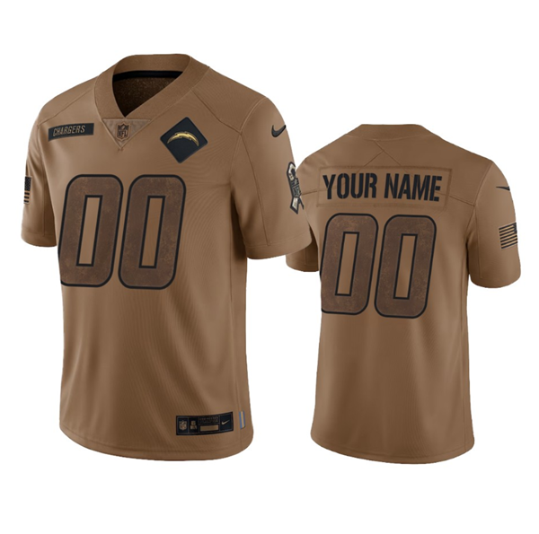 Men's Los Angeles Chargers Active Player Custom 2023 Brown Salute To Service Limited Stitched Jersey
