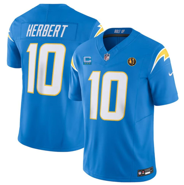 Men's Los Angeles Chargers #10 Justin Herbert Blue 2023 F.U.S.E. With 3-star C Patch And John Madden Patch Vapor Limited Stitched Football Jersey