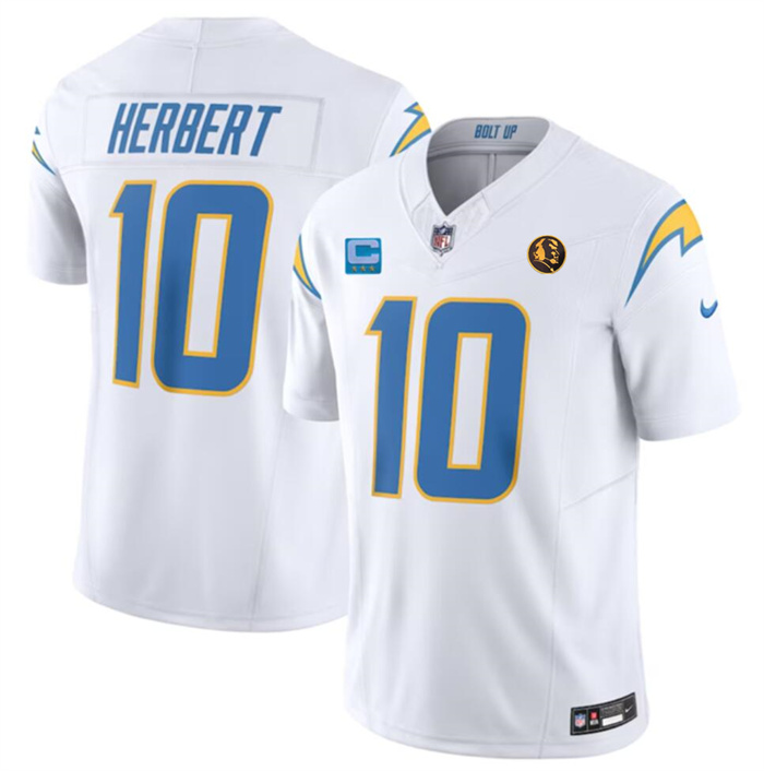 Men's Los Angeles Chargers #10 Justin Herbert White 2023 F.U.S.E. With 3-star C Patch And John Madden Patch Vapor Limited Stitched Football Jersey