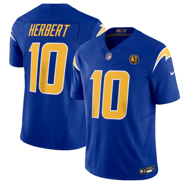 Men's Los Angeles Chargers #10 Justin Herbert Royal 2023 F.U.S.E. With John Madden Patch Vapor Limited Stitched Football Jersey