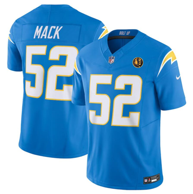 Men's Los Angeles Chargers #52 Khalil Mack Light Blue 2023 F.U.S.E. With John Madden Patch Vapor Limited Stitched Football Jersey