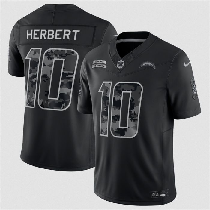 Men's Los Angeles Chargers #10 Justin Herbert Black F.U.S.E. 2026 Salute to Service Limited Stitched Football Jersey