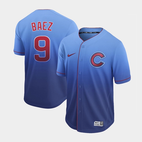 Nike Cubs #9 Javier Baez Royal Fade Authentic Stitched MLB Jersey
