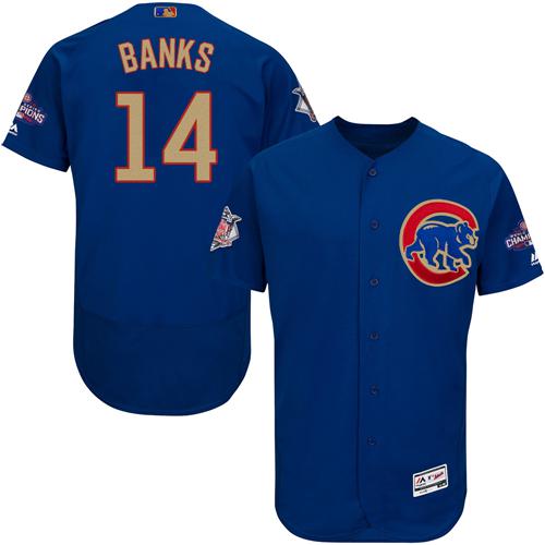 Cubs #14 Ernie Banks Blue Flexbase Authentic 2017 Gold Program Stitched MLB Jersey