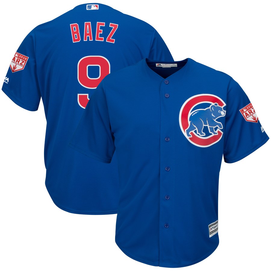 Cubs #9 Javier Baez Blue 2019 Spring Training Cool Base Stitched MLB Jersey