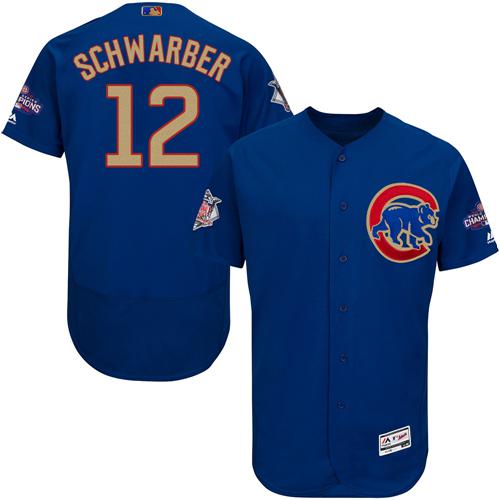 Cubs #12 Kyle Schwarber Blue Flexbase Authentic 2017 Gold Program Stitched MLB Jersey