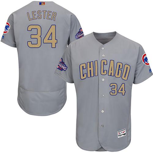 Cubs #34 Jon Lester Grey Flexbase Authentic 2017 Gold Program Stitched MLB Jersey