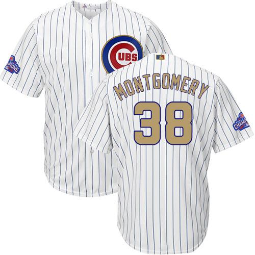 Cubs #38 Mike Montgomery White(Blue Strip) 2017 Gold Program Cool Base Stitched MLB Jersey