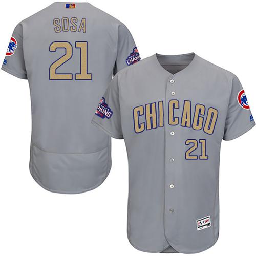 Cubs #21 Sammy Sosa Grey Flexbase Authentic 2017 Gold Program Stitched MLB Jersey