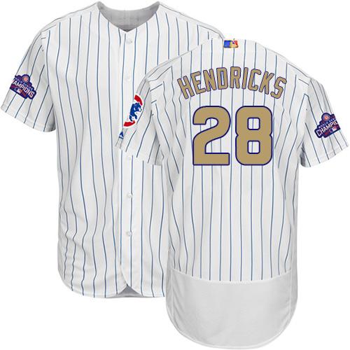 Cubs #28 Kyle Hendricks White(Blue Strip) Flexbase Authentic 2017 Gold Program Stitched MLB Jersey