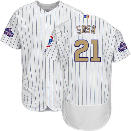 Cubs #21 Sammy Sosa White(Blue Strip) Flexbase Authentic 2017 Gold Program Stitched MLB Jersey