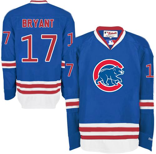 Cubs #17 Kris Bryant Blue Long Sleeve Stitched MLB Jersey