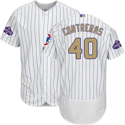Cubs #40 Willson Contreras White(Blue Strip) Flexbase Authentic 2017 Gold Program Stitched MLB Jersey