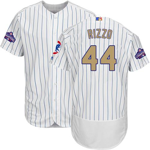 Cubs #44 Anthony Rizzo White(Blue Strip) Flexbase Authentic 2017 Gold Program Stitched MLB Jersey
