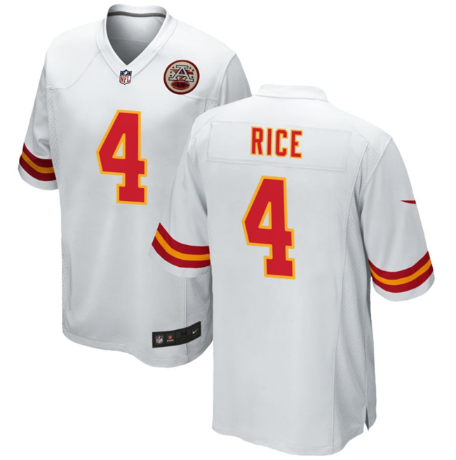 Men’s Kansas City Chiefs #4 Rashee Rice White Stitched Game Football Jersey